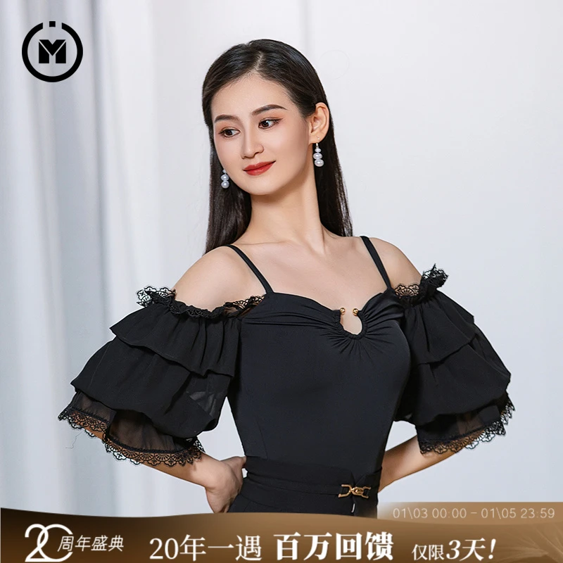 IAMYC摩登新款摩登舞服女成一字肩连体衣练功服上衣B10087