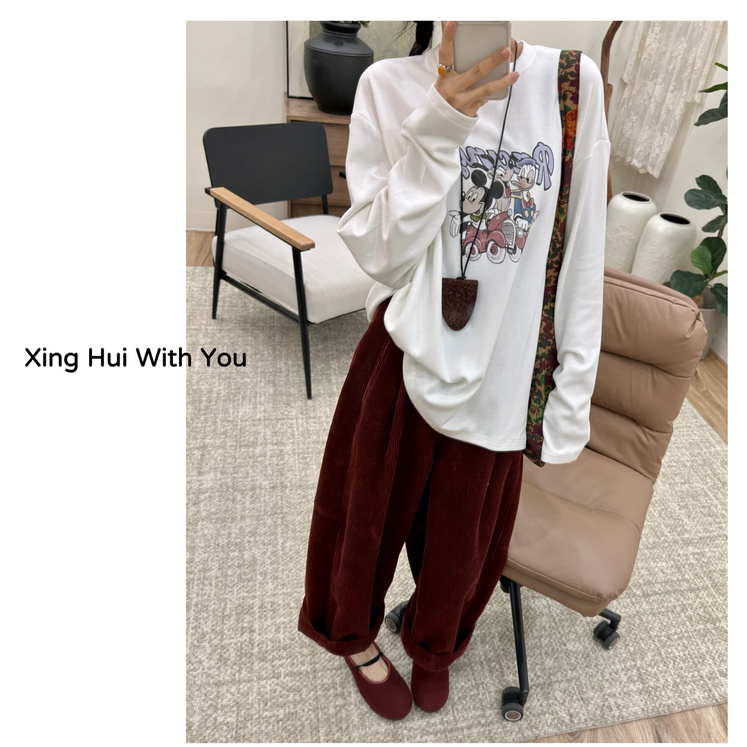 “随意穿搭T ” - 双面绒大版印花米奇T 1348