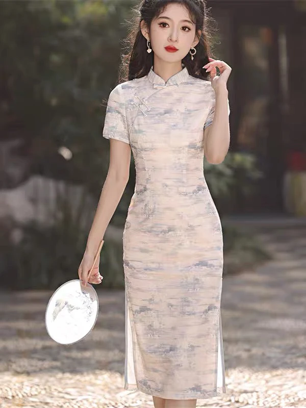 【2514 步步生香 蓝色】显瘦气质修身优雅复古中国风旗袍