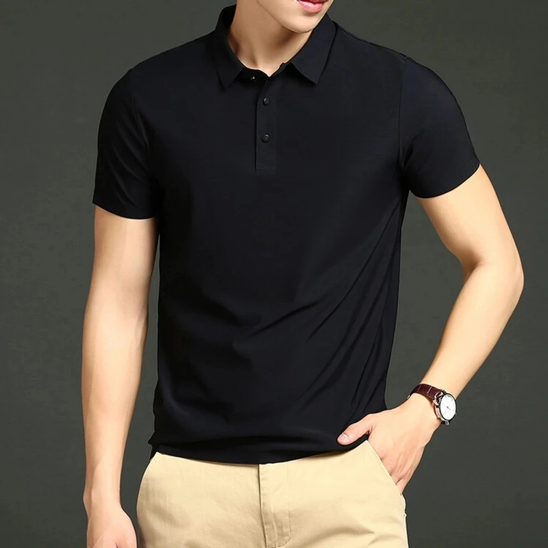 啄木鸟2025夏季新款爆款无痕短袖t恤男翻领纯色弹力商务休闲polo