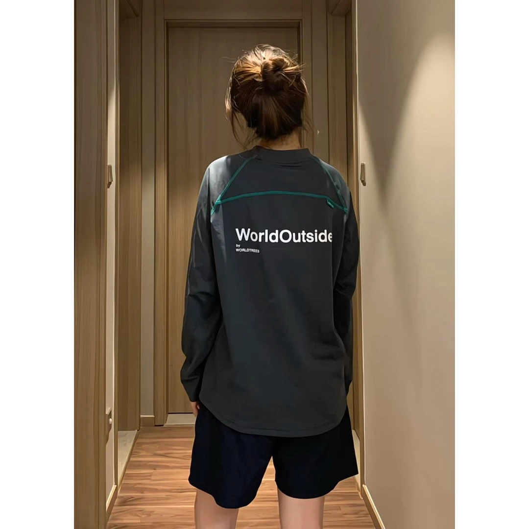 深灰色运动长袖t恤男款美式插肩袖圆领卫衣户外速干防晒骑行服