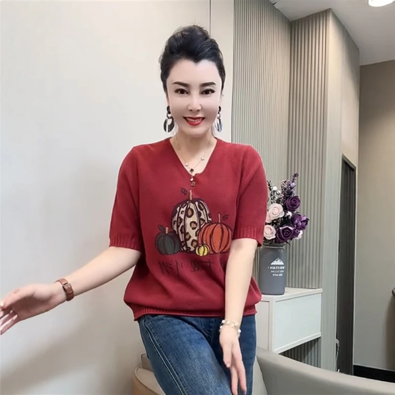 时尚设计感印花小南瓜短袖T恤女新款夏季减龄休闲百搭通勤上衣潮