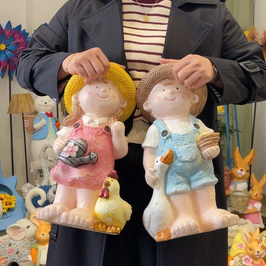 茶宠男孩带鸭女孩带小鸡一对