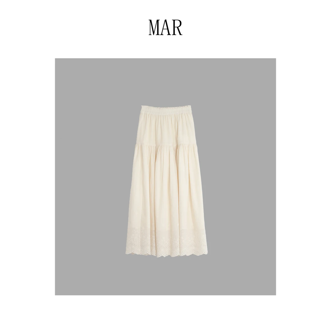 MAR 法式蕾丝刺绣宽松显瘦高腰半身裙女613007