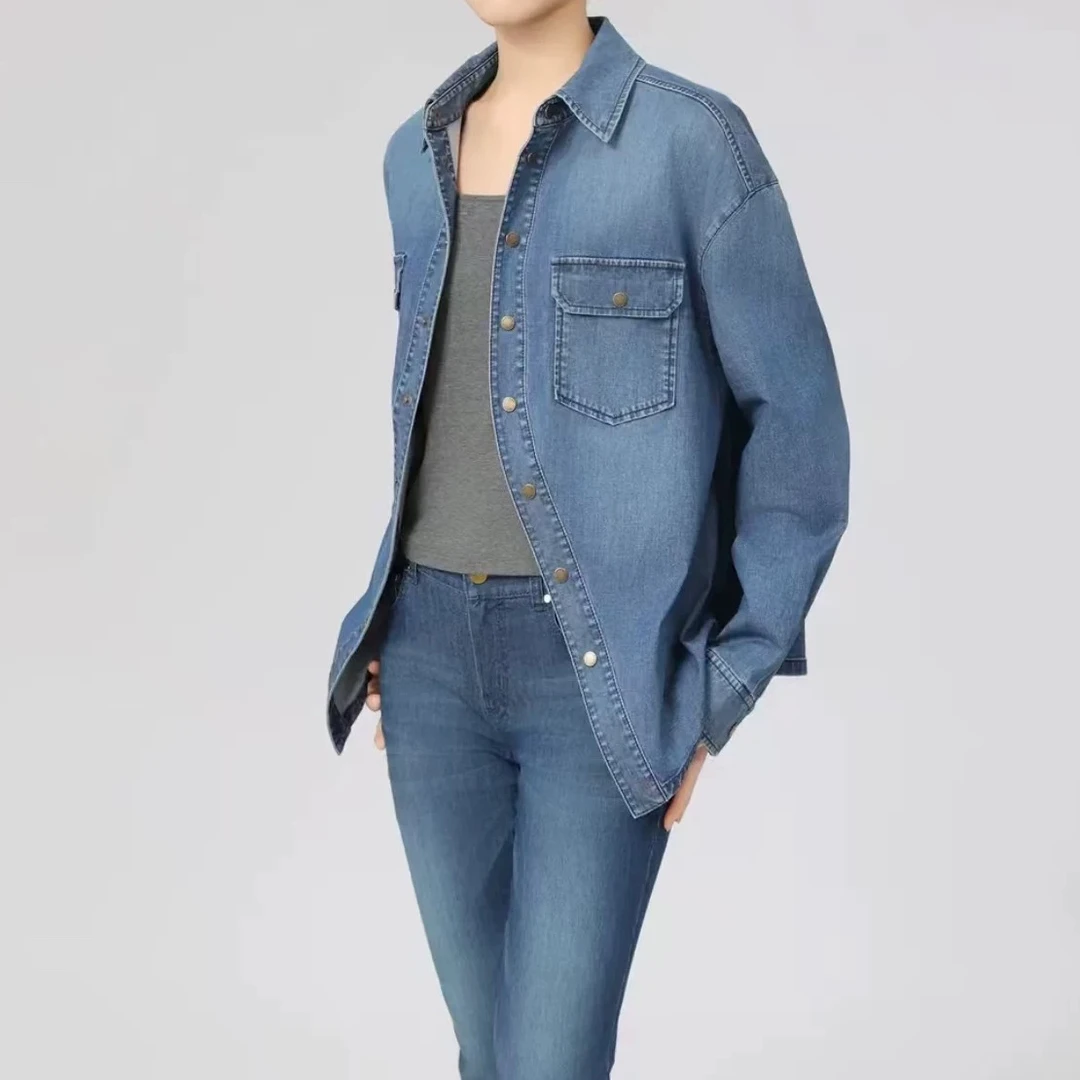 【商场同款】2025春夏季新款时尚不规则宽松牛仔衬衫衬衣女1300614