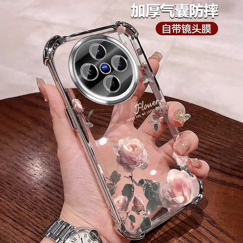 轻奢玫瑰花适用vivox200s手机壳气囊防摔X200S全包镜头膜高颜值软