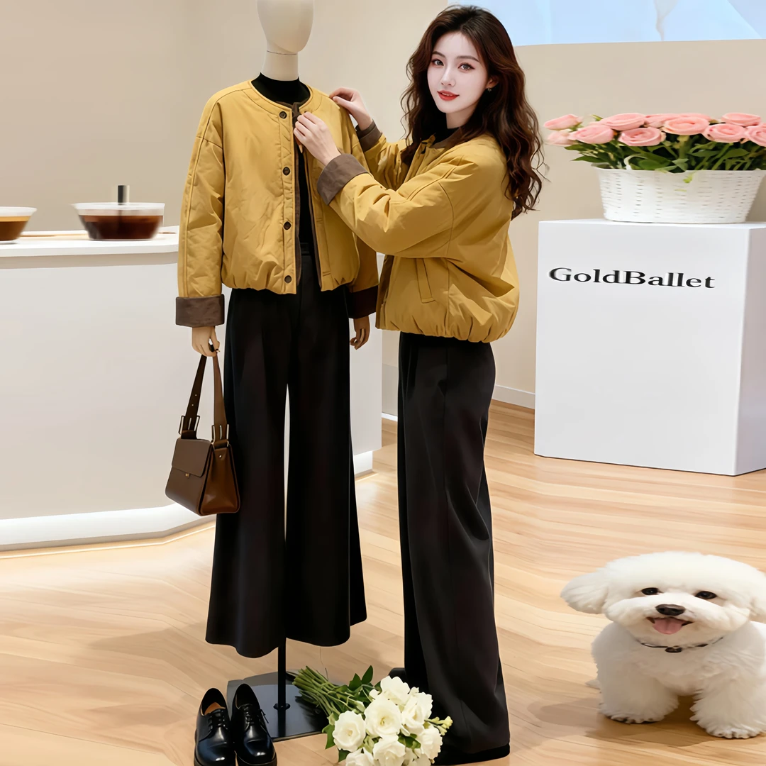 SHALLDOER【鎏光金焰】炸街设计感长袖棉服女2025秋冬保暖防寒外套