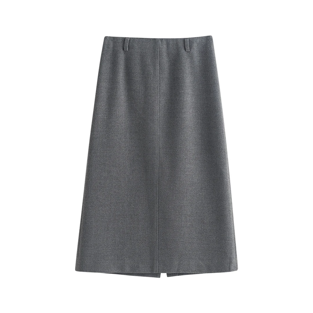 【流光风穿搭】茵曼25冬季格雷系通勤毛呢半身裙高腰显瘦A字开叉裙