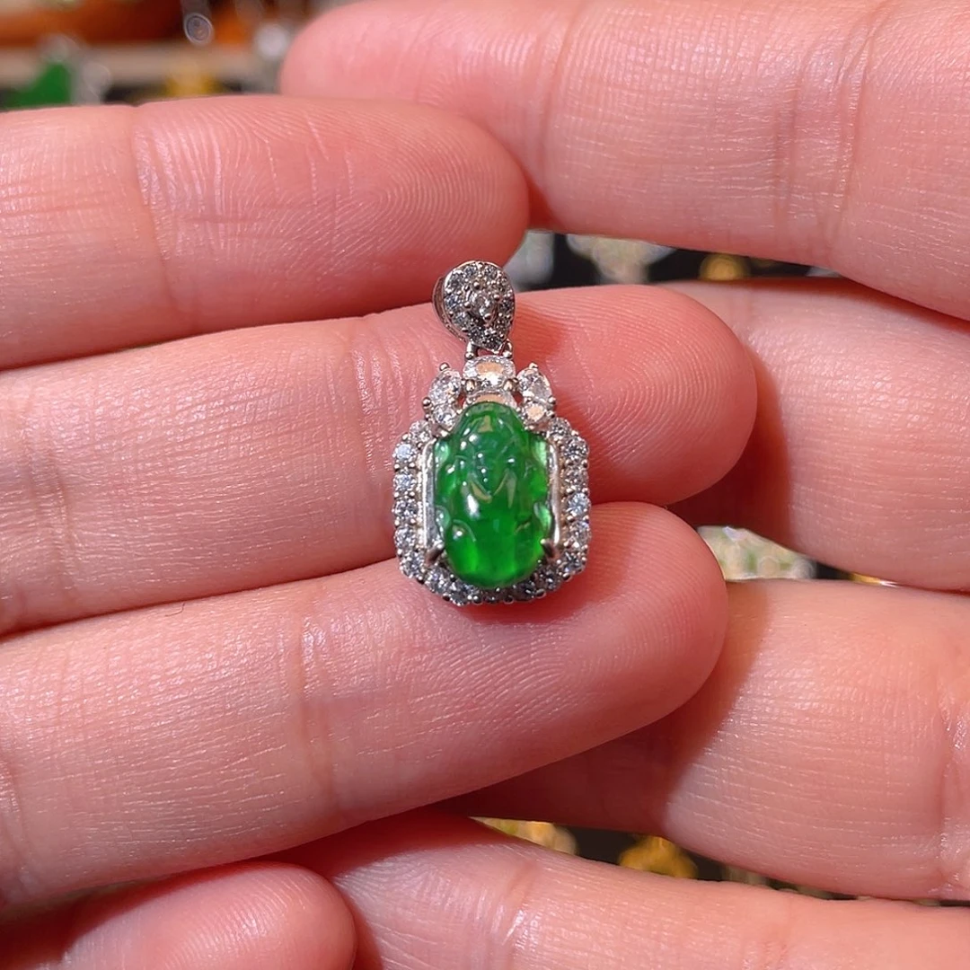 吊坠(不含链)银S925镶嵌翡翠