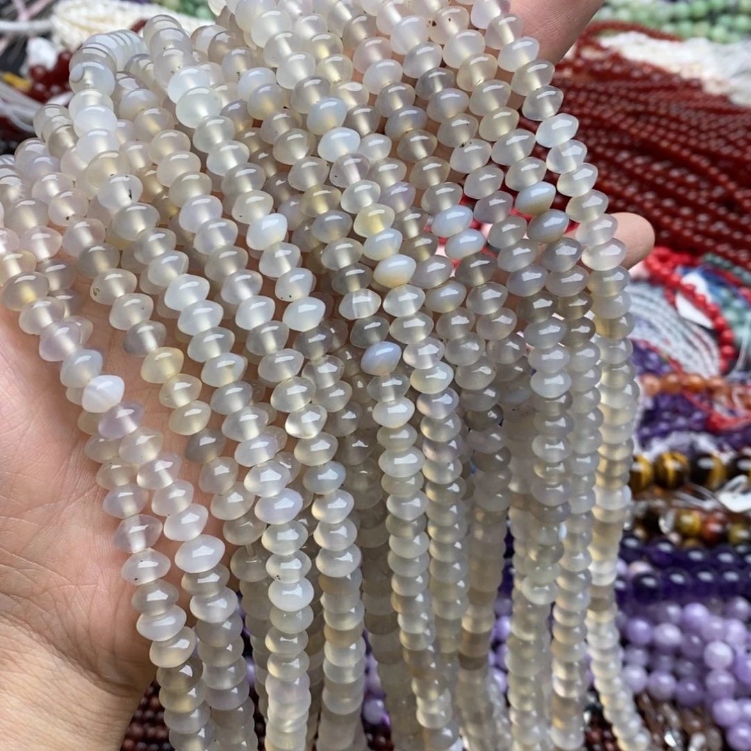 玛瑙/玉髓未镶嵌珠宝半成品一条天然8mm灰玛瑙飞碟算盘珠