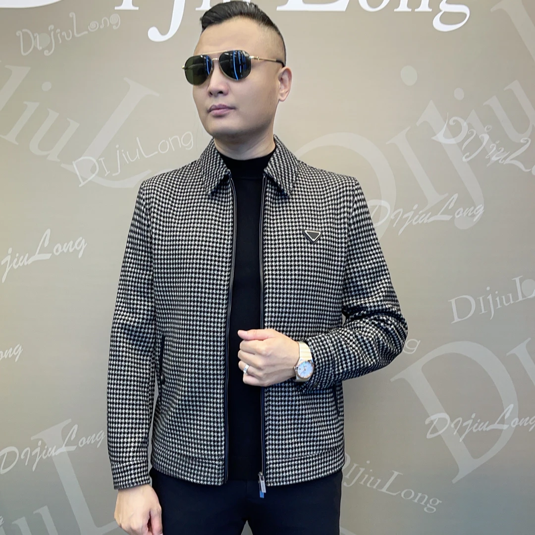 【帝九龙】25年春季新款时尚轻奢韩版欧男装翻领千鸟纹夹克839288