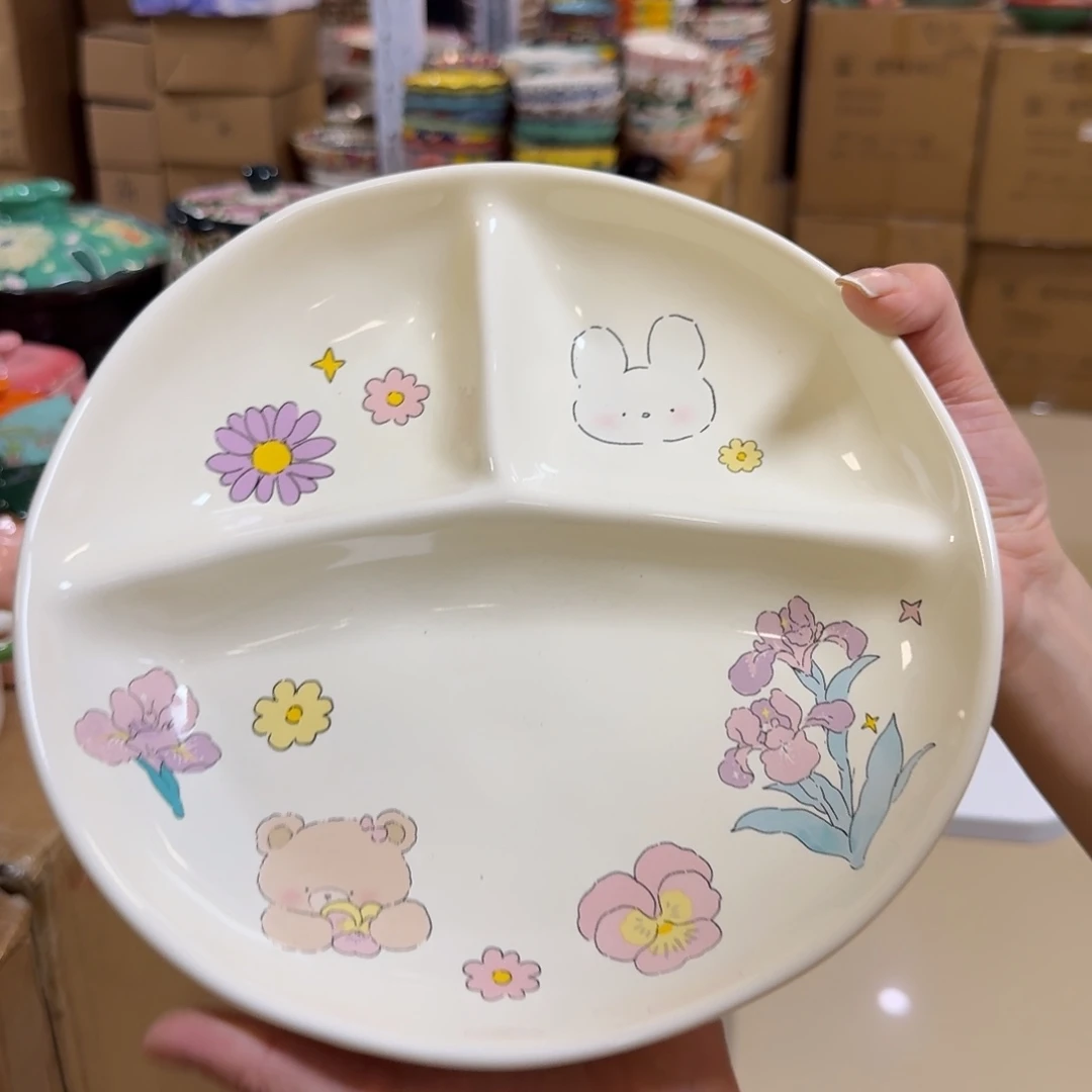 陶瓷蓝莲花分格盘一只看图