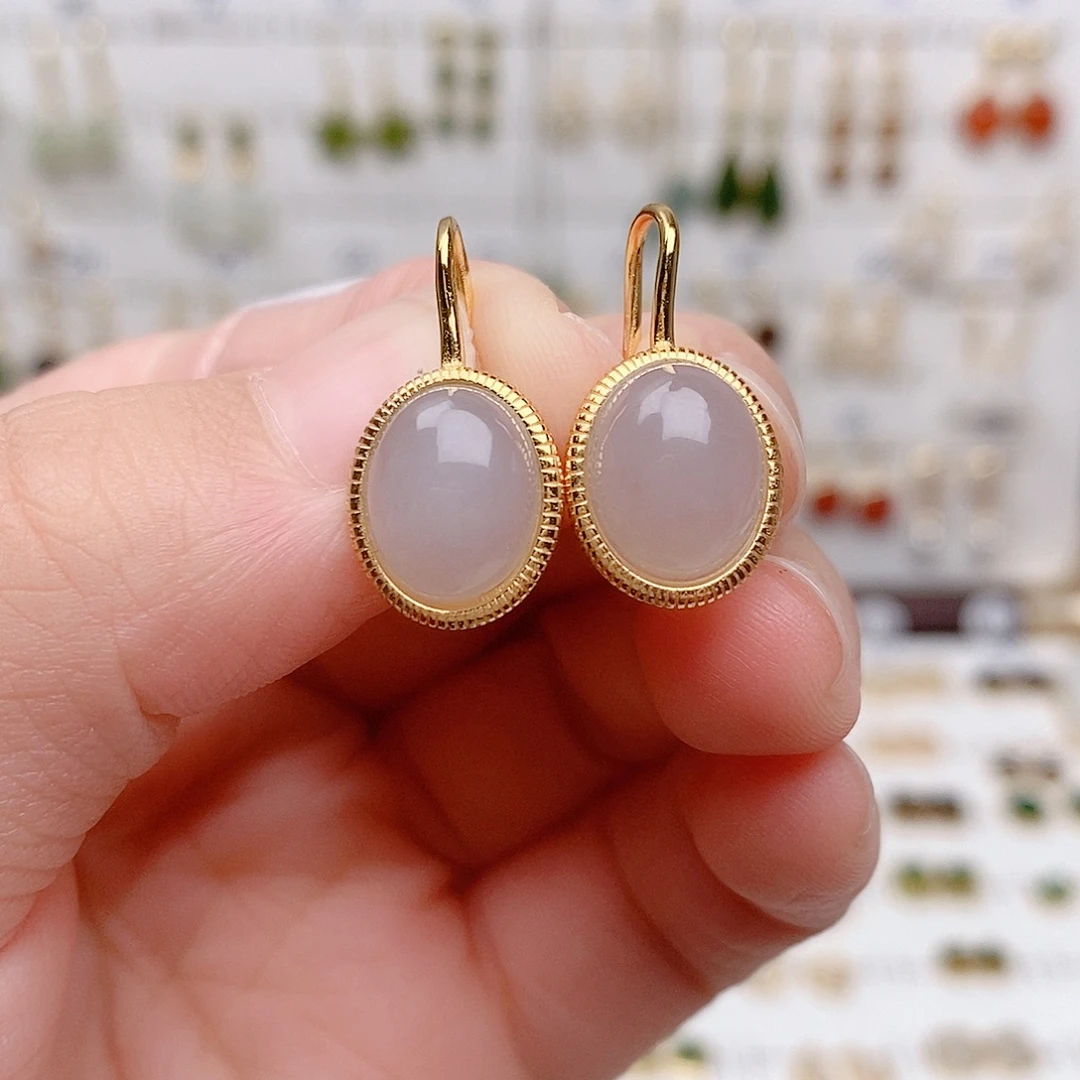 和田玉银S925镶嵌耳饰