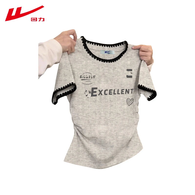 回力夏季短袖T恤女修身短款辣妹多巴胺上衣卡通印花夏装棉小衫