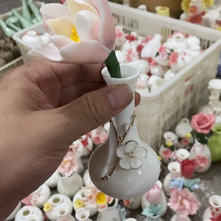 瓷片纯手工陶瓷花摆件瑕