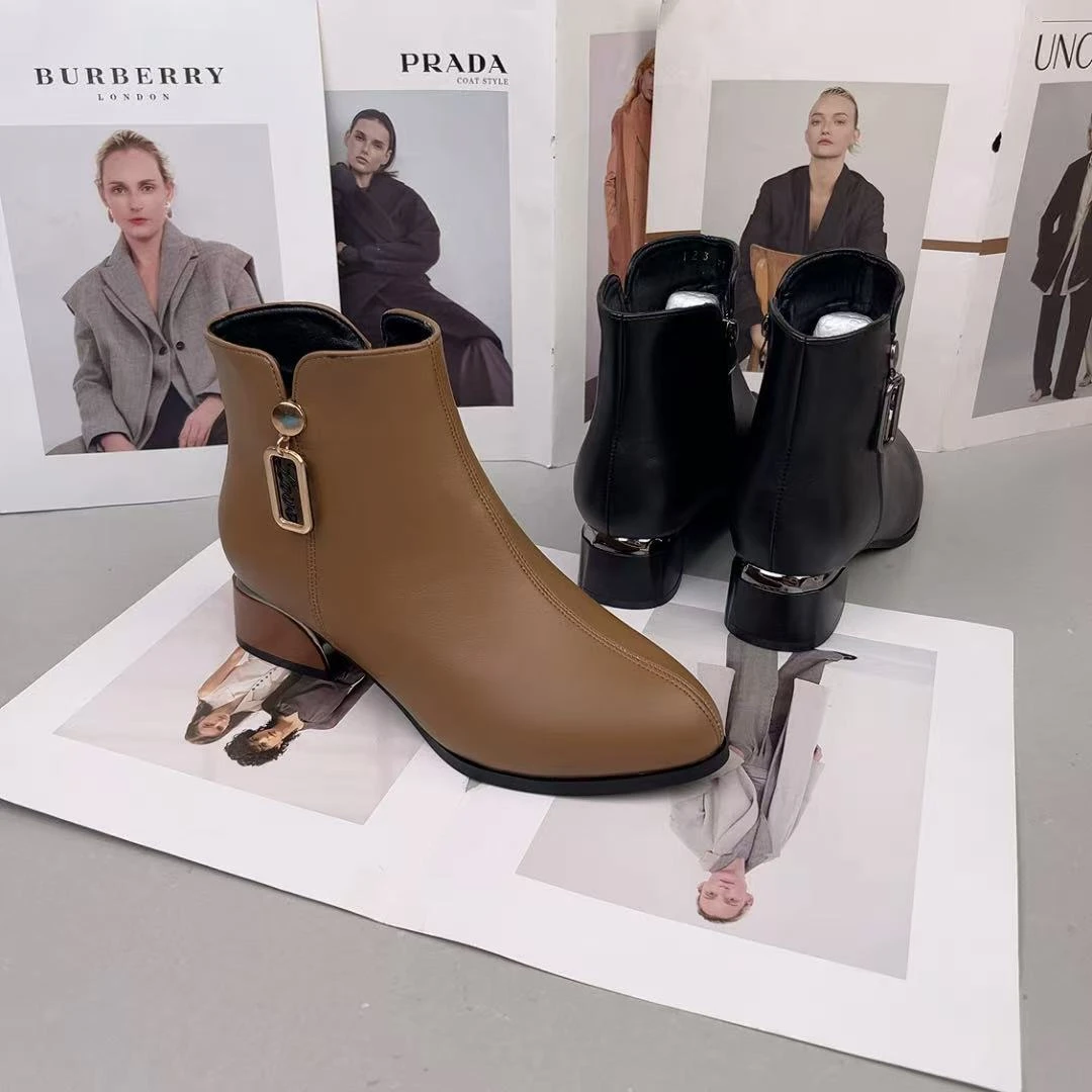 【法式复古】2025新款女鞋尖头粗跟薄绒时尚百搭单鞋软底软面短靴