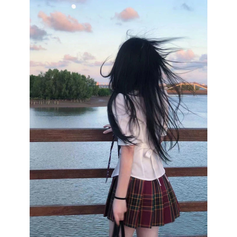 jk原创修身款短袖系带衬衫夏季学生收腰制服学院风班服基础款上衣