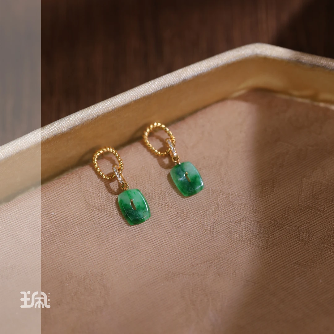 柳絮飘|翡翠*耳钉*18K金镶嵌CYA25011503多样性发其一（P）