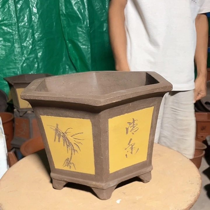 32黄色六方花盆花盆