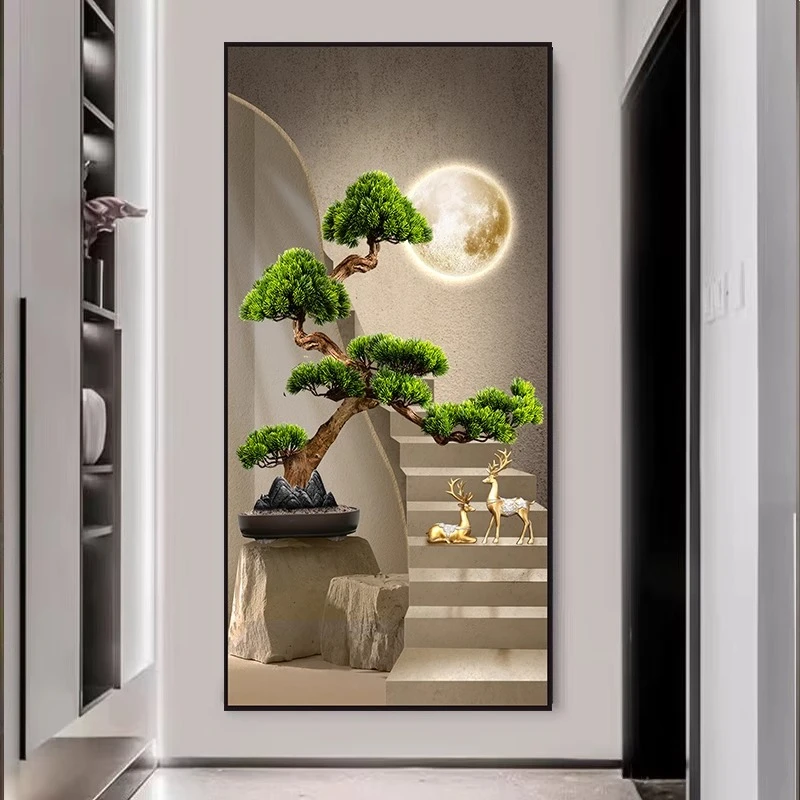 新中式玄关装饰画步步高升新款现代轻奢过道客厅入户进门晶瓷挂画