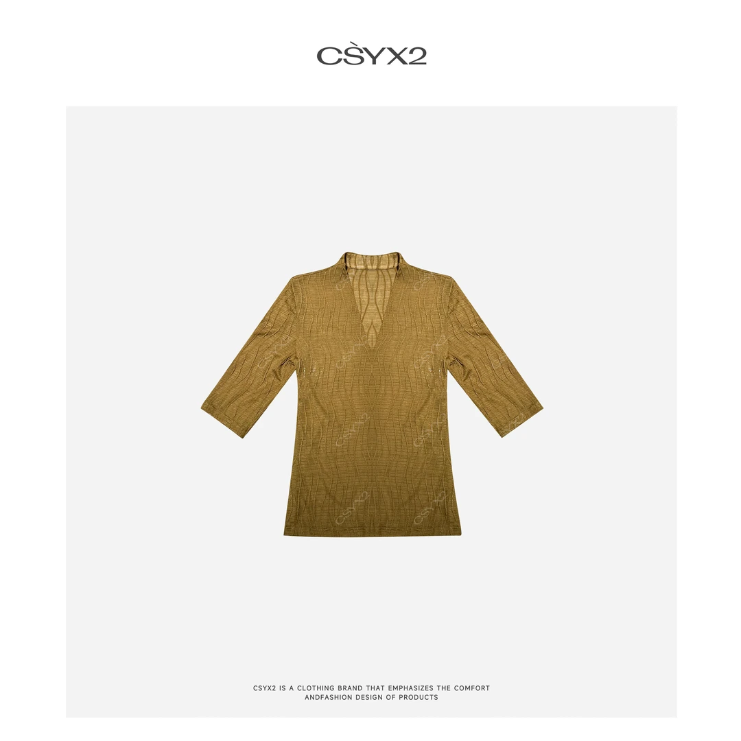CsyX2-2025S/S夏季新款“科马尔”V领中袖T恤CZ5XT008