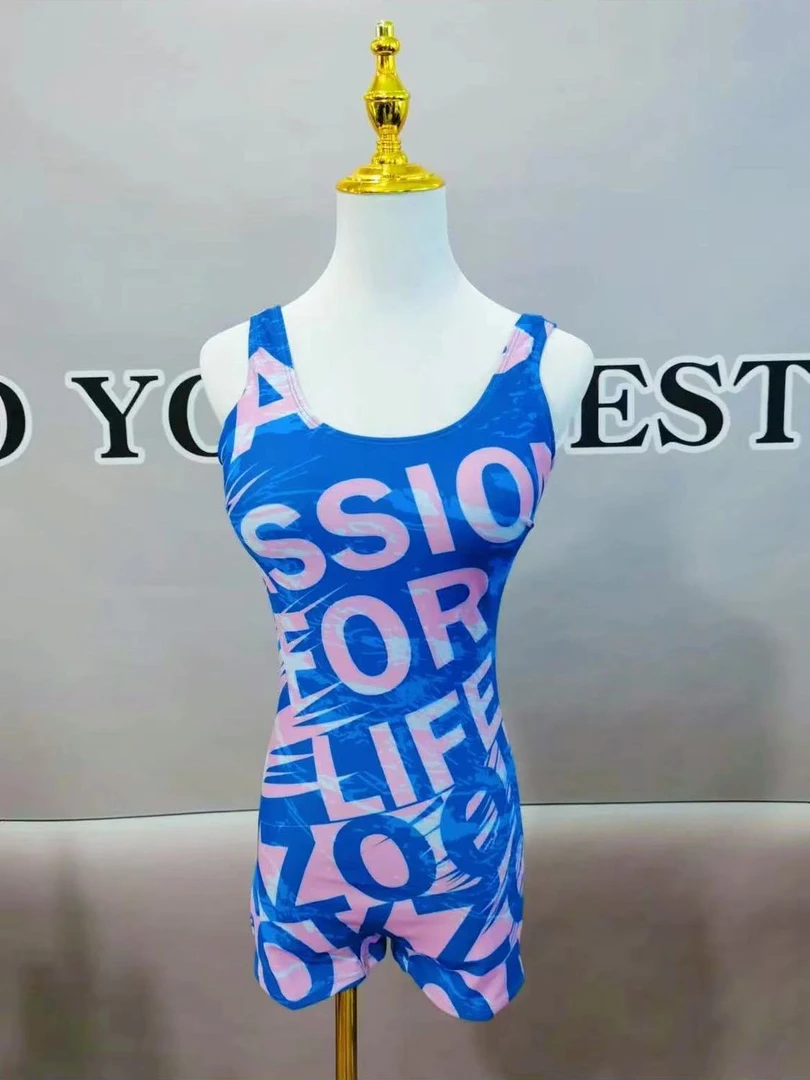 连体字母女士无袖紧身美背平角竞技潜水服女款气质网红四季款