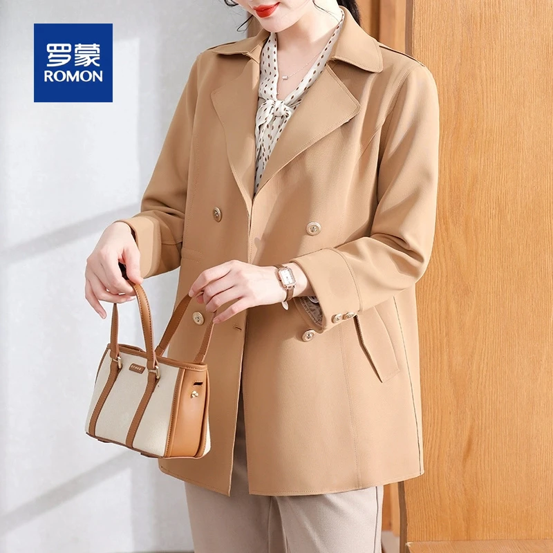 罗蒙妈妈2025新款春装中长款风衣外套中老年人女阔太太高贵上衣