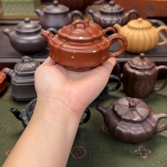 茶壶紫砂海棠竹鼓洒金