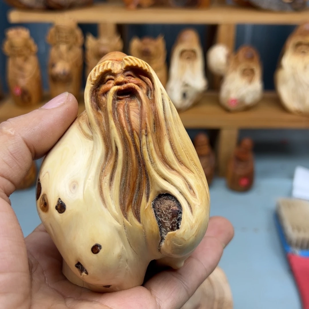 荷***羊木崖柏木摆件手把件
