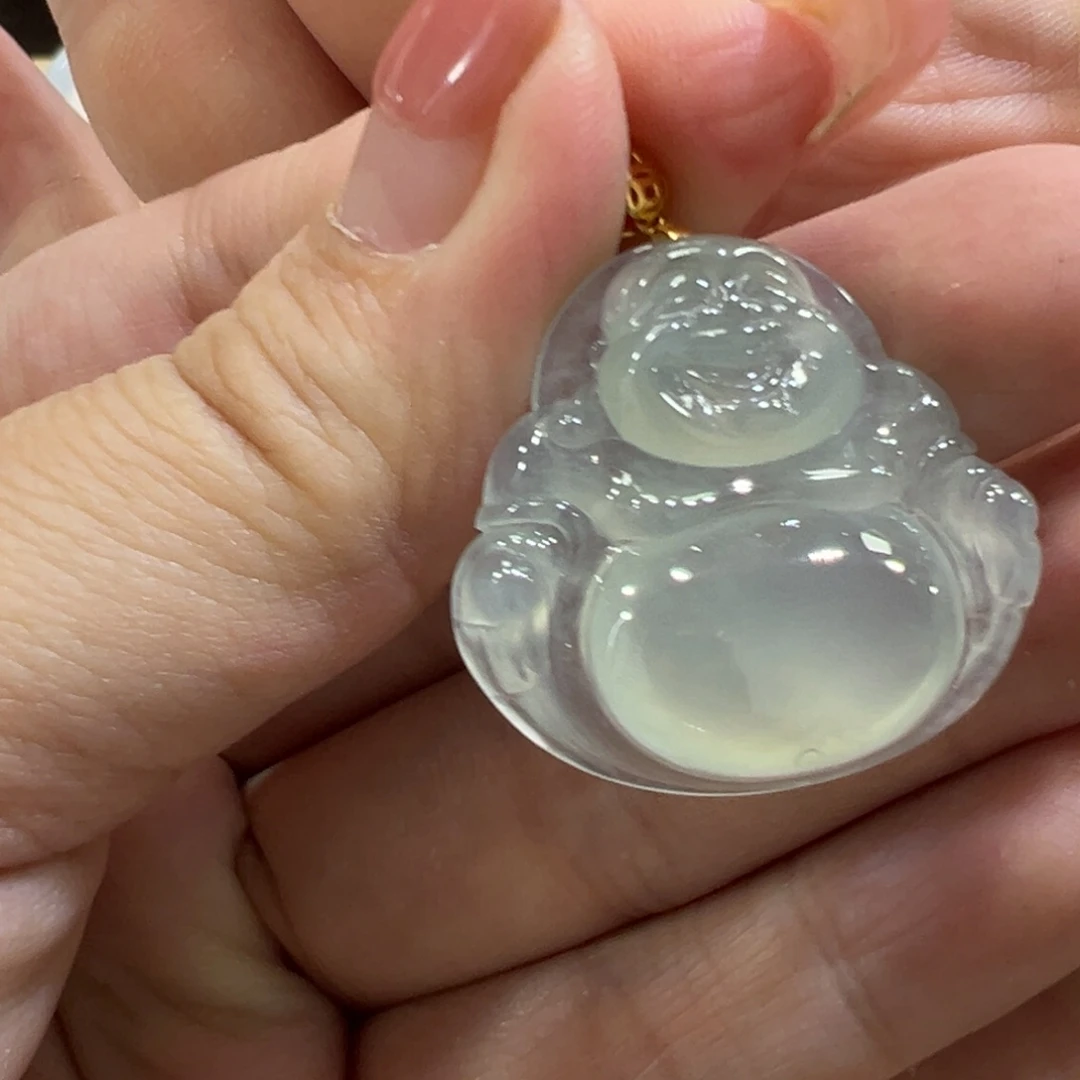 时***水翡翠18K金镶嵌颈饰冰佛公