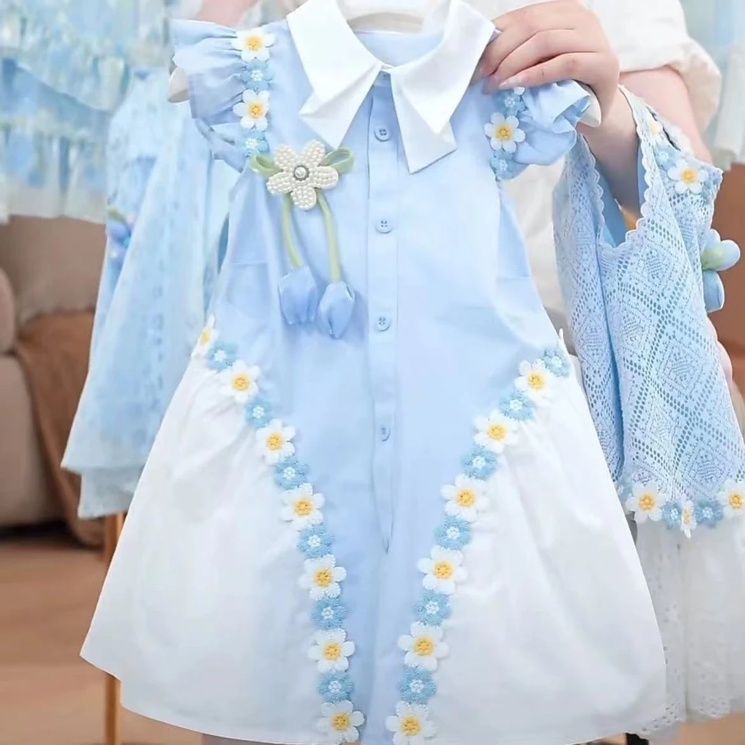 【现货】女童连衣裙2025新款夏季棉布立体花朵女宝宝洋气拼接公主裙