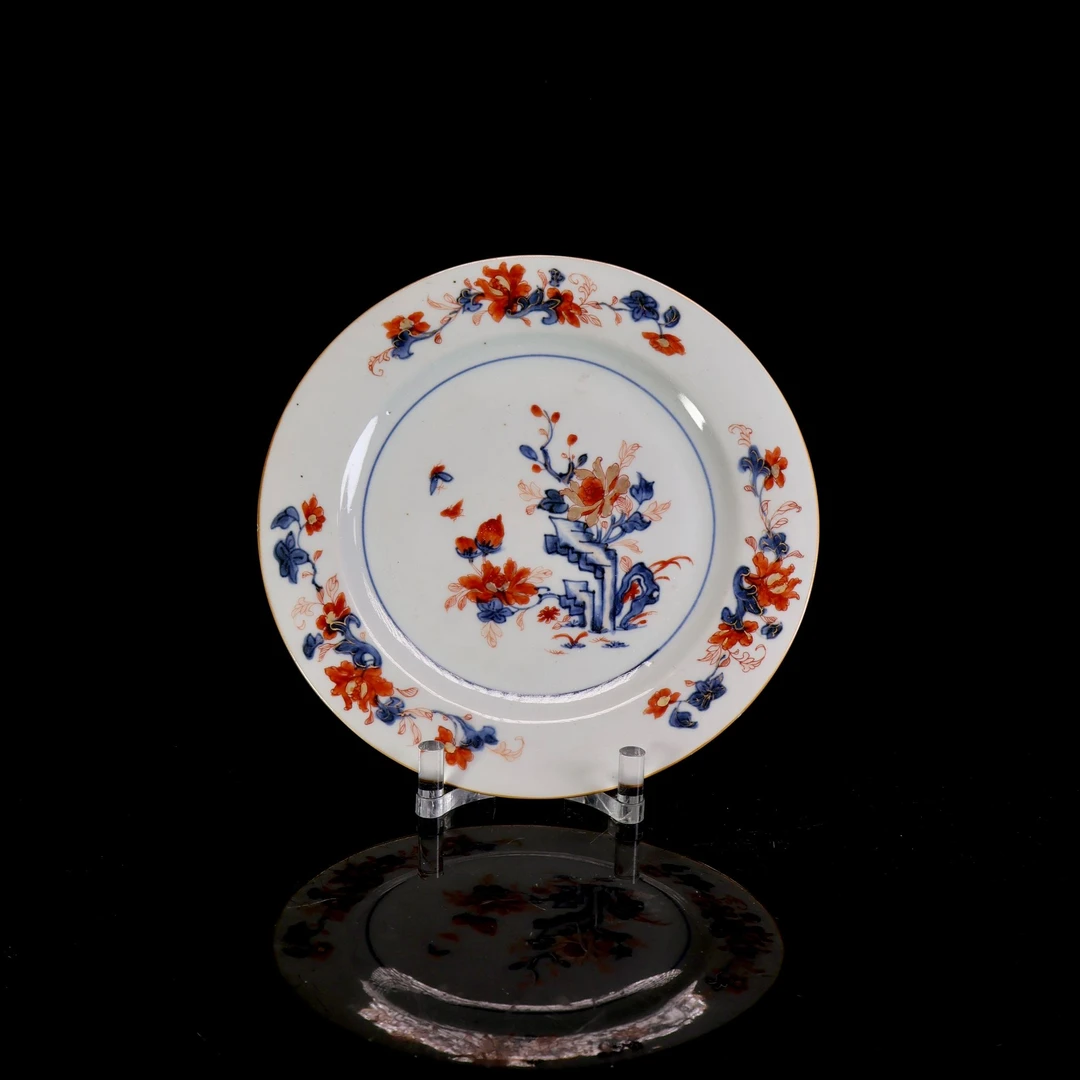 11:清早期青花矾红描金牡丹花卉纹盘