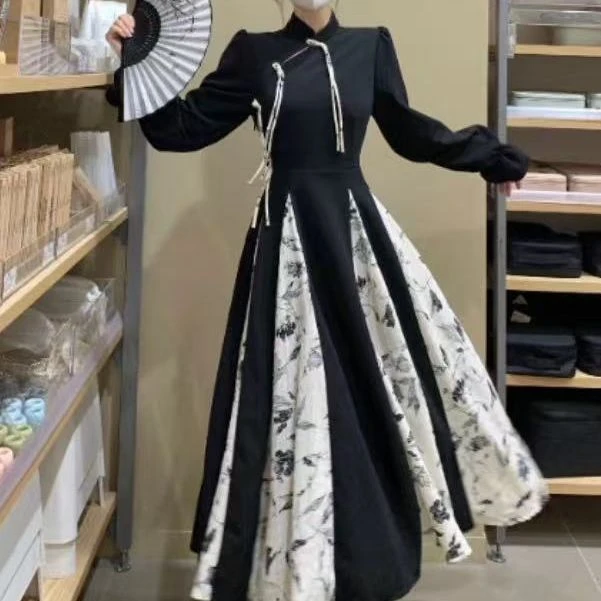 【发发推荐】水墨晕染新中式禅意风改良旗袍裙加大摆巨显瘦2903-11
