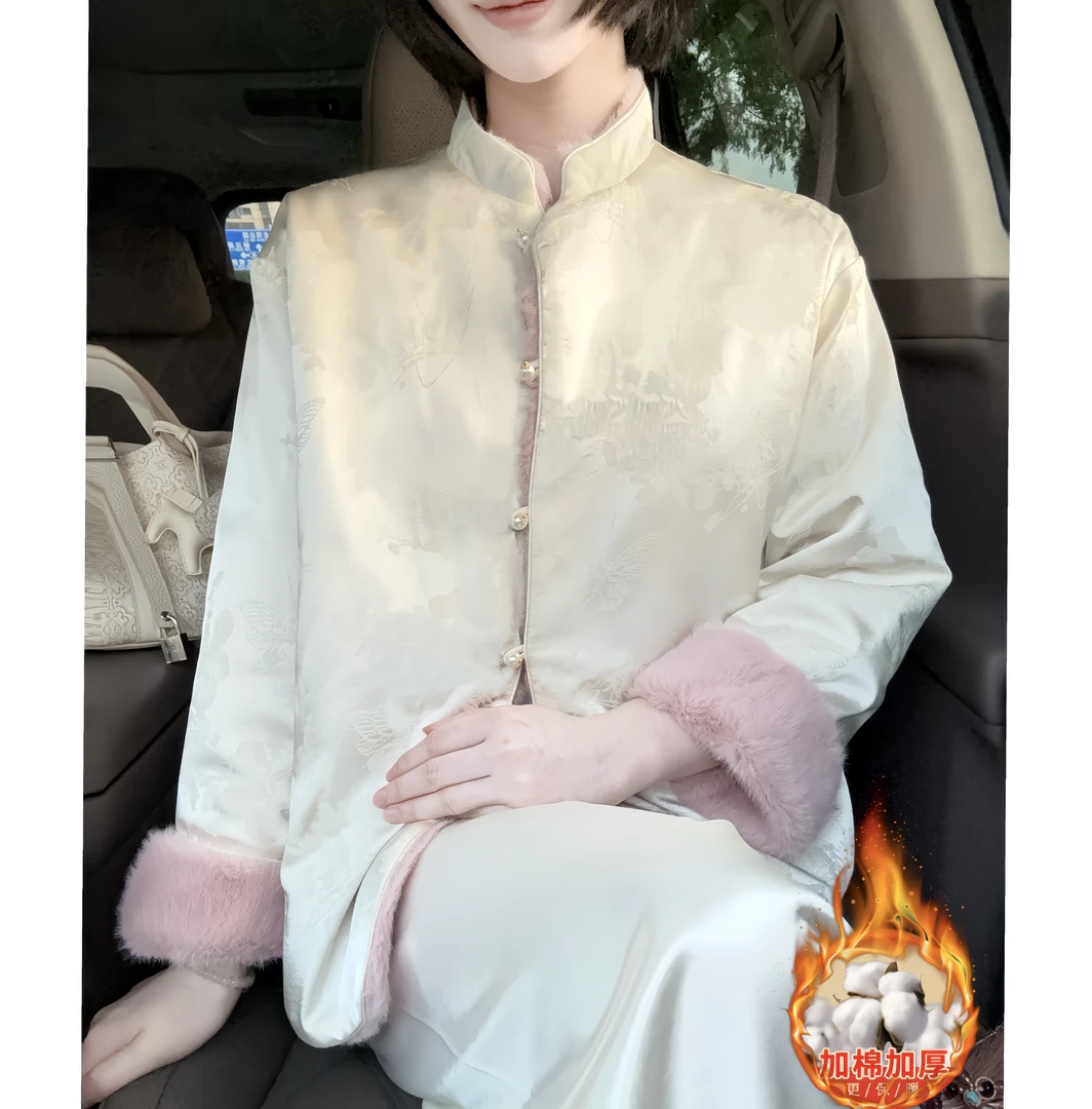 【锦华清欢】双面穿新中式外套保暖长袖气质时尚宽松女冬季毛绒皮草