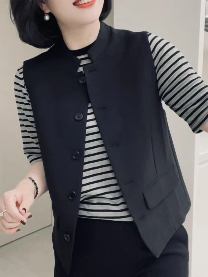 安潮秀A 8502 时尚文艺风休闲西装立领马甲