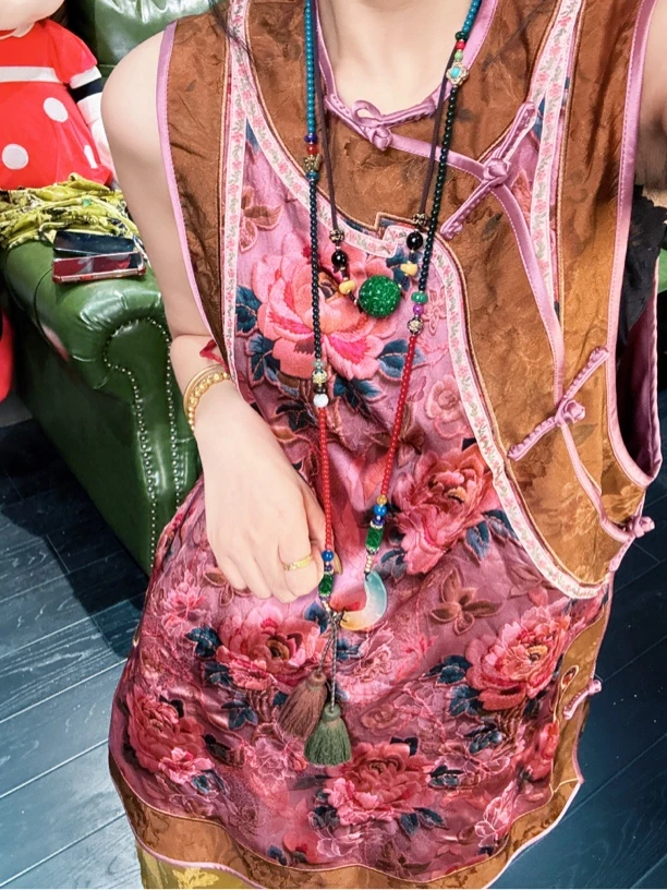 5078-5#《粉色玫瑰旗袍》重工国服提花无袖外套