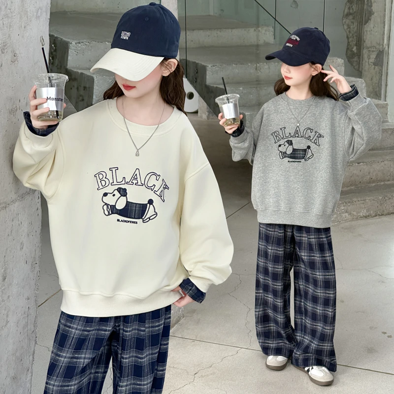 女童秋装套装2025新款儿童秋款圆领卫衣外套女大童休闲运动两件套