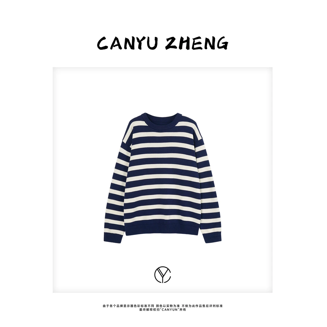 CANYU “薄暮街角” 小胡哥私服100%棉条纹针织长袖上衣