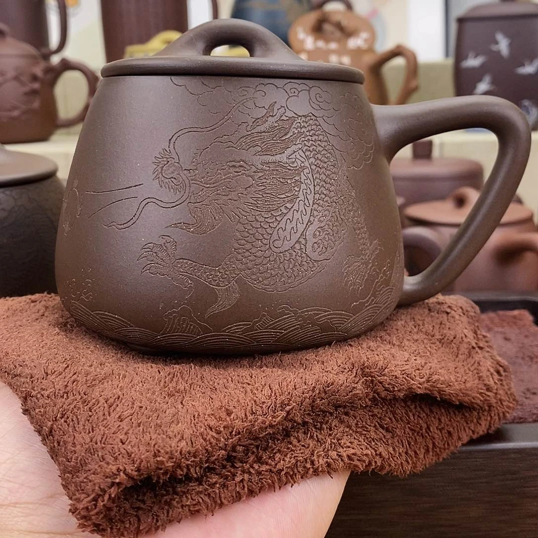 紫砂茶杯龙腾盛世紫泥石瓢