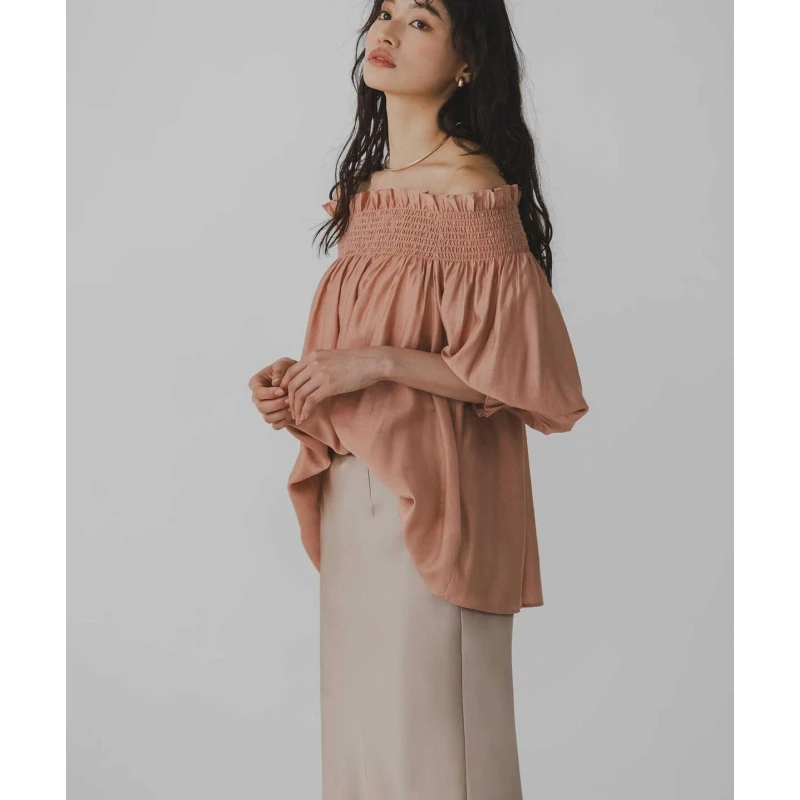 【强哥外贸】 夏季新款 N 时尚百搭纯色一字肩宽松短袖衬衫