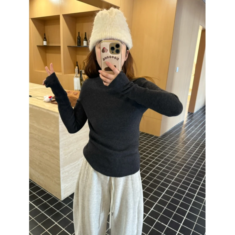 NGGAI二店 韩系复古慵懒超百搭显瘦中领纯色保暖打底衫内搭