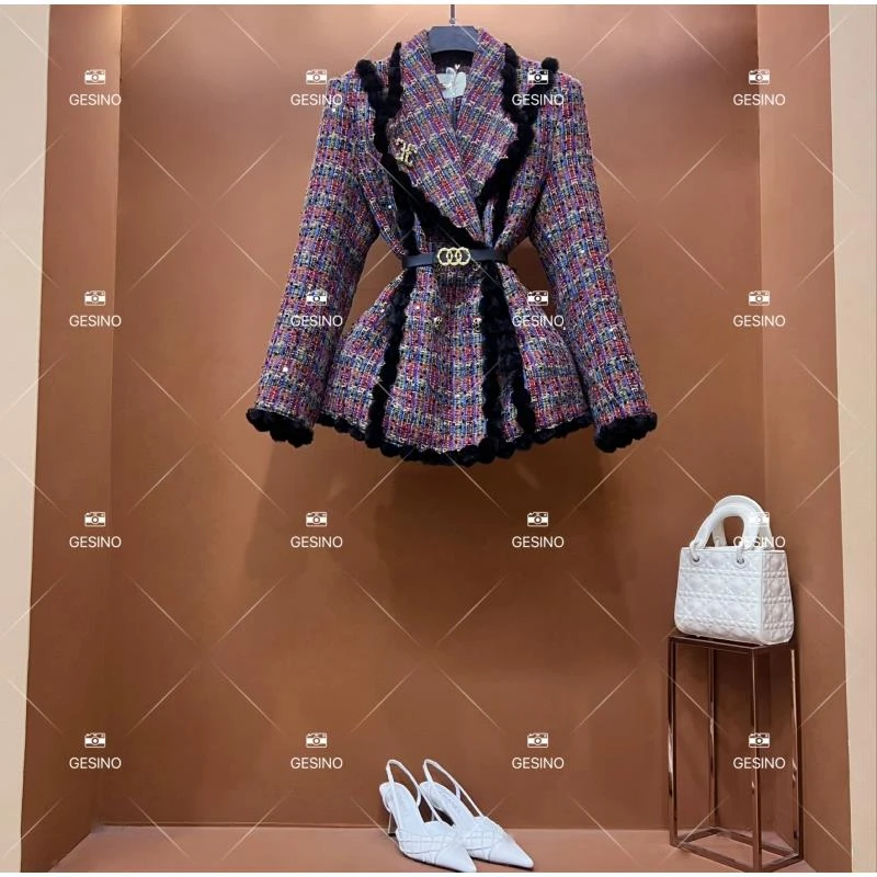 【露】秋冬气质小香风时尚设计师中长款外套 QD-2025569