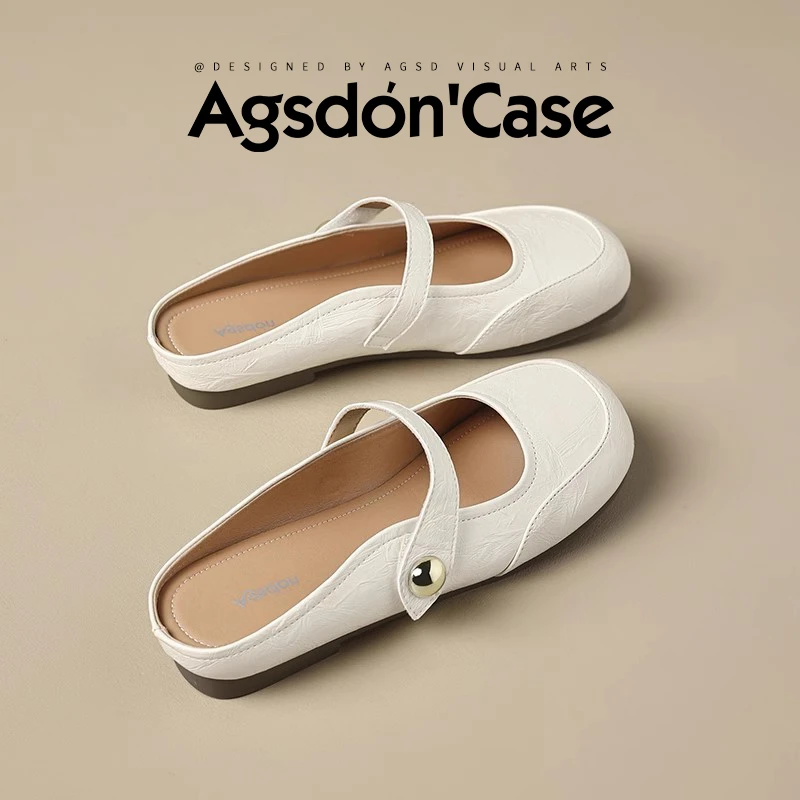 /奥古狮登包头拖鞋女2025新款夏季外穿白色玛丽珍一脚蹬半拖凉鞋Q