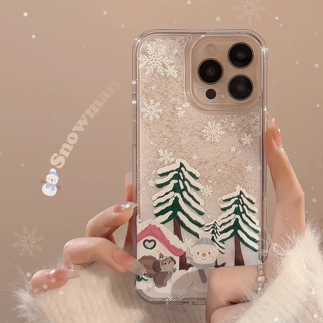 ins流沙森林雪屋适用16苹果15pro max手机壳iphone14冬日雪人13硬