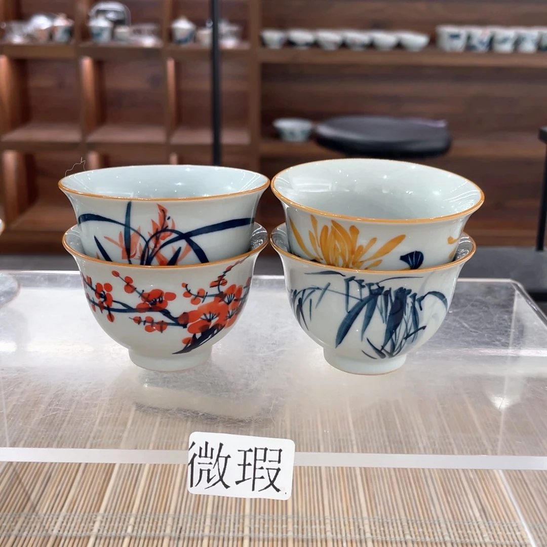 釉下手绘茶具微瑕