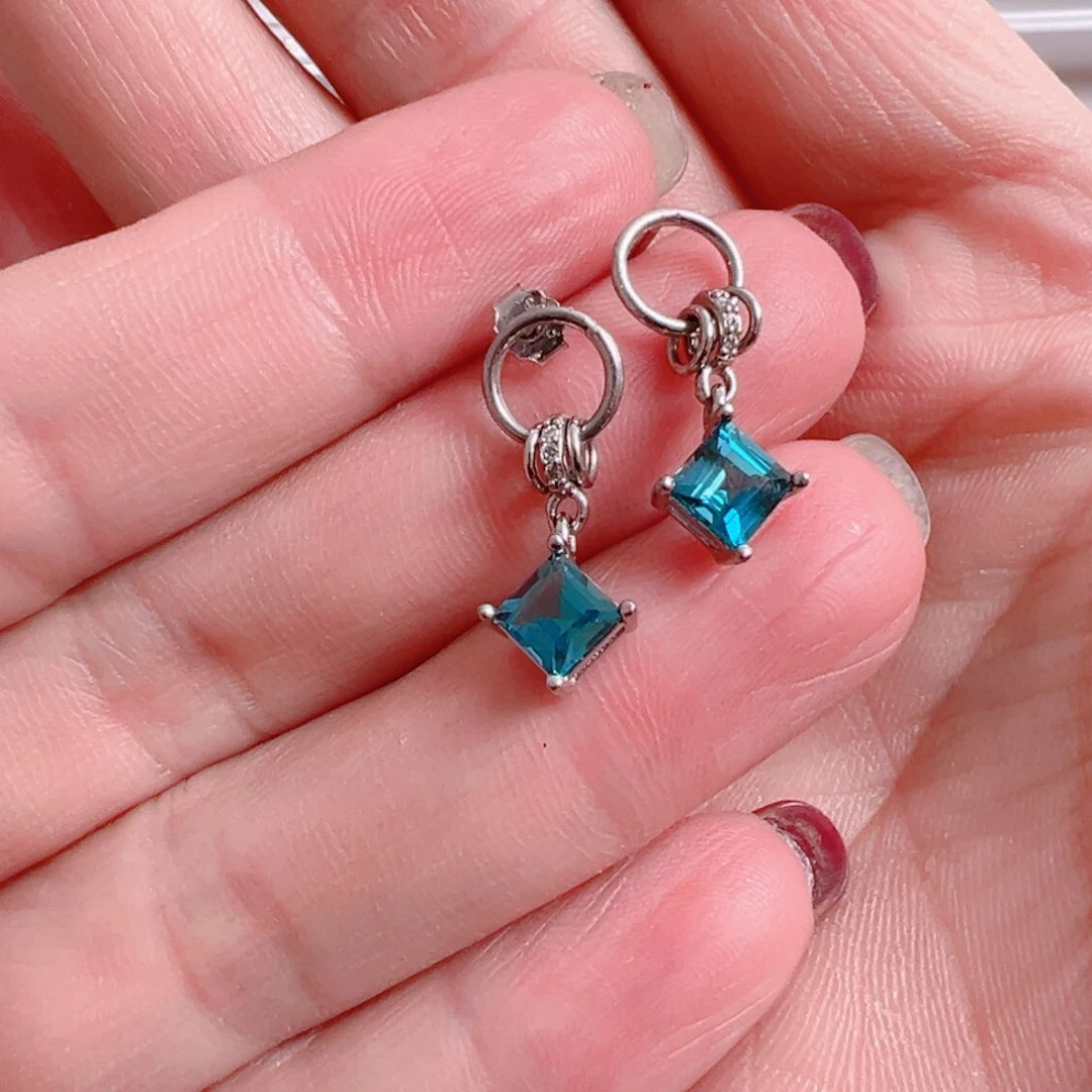 托帕石耳钉银S925镶嵌