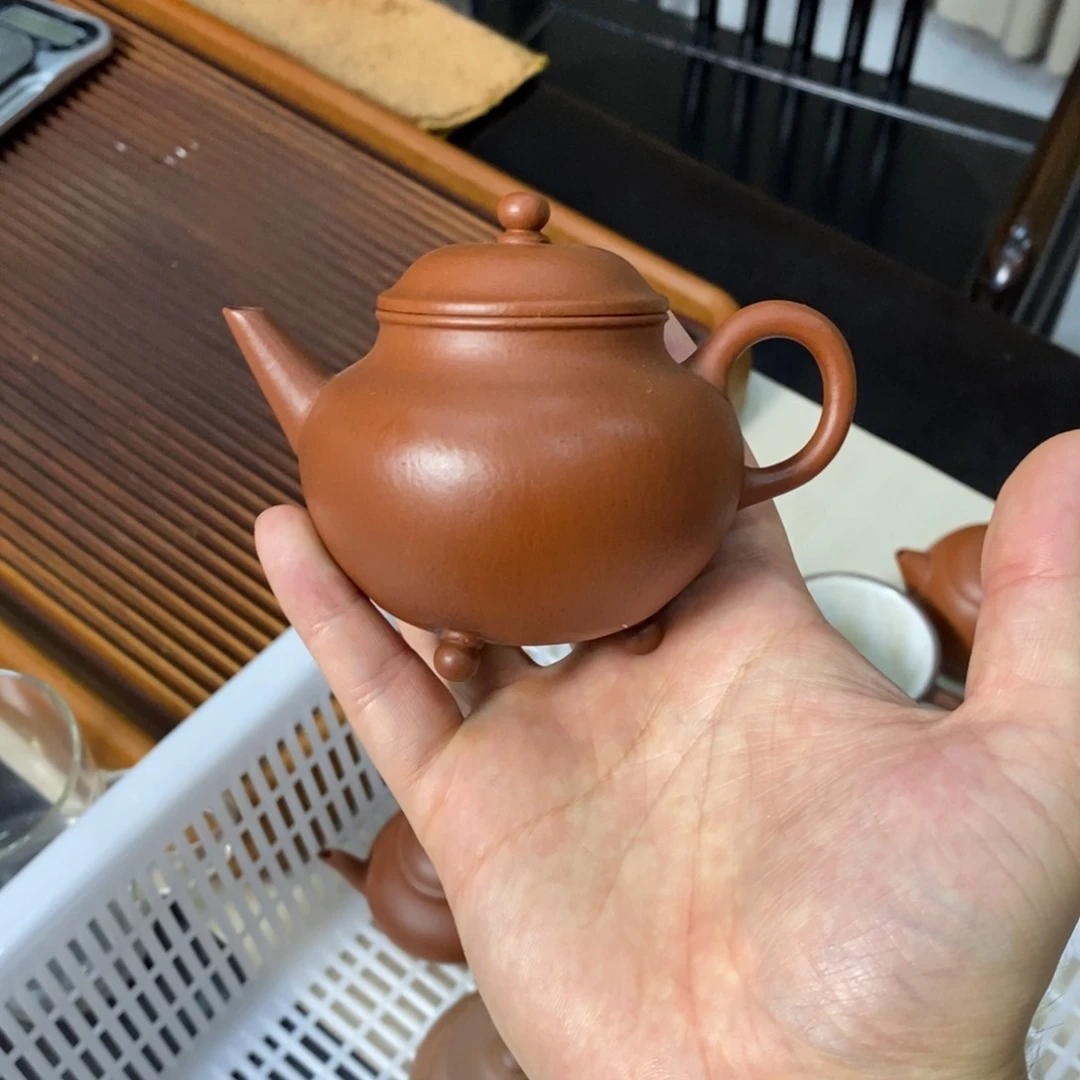 茶壶紫砂风*@三足水平手工朱泥130毫升