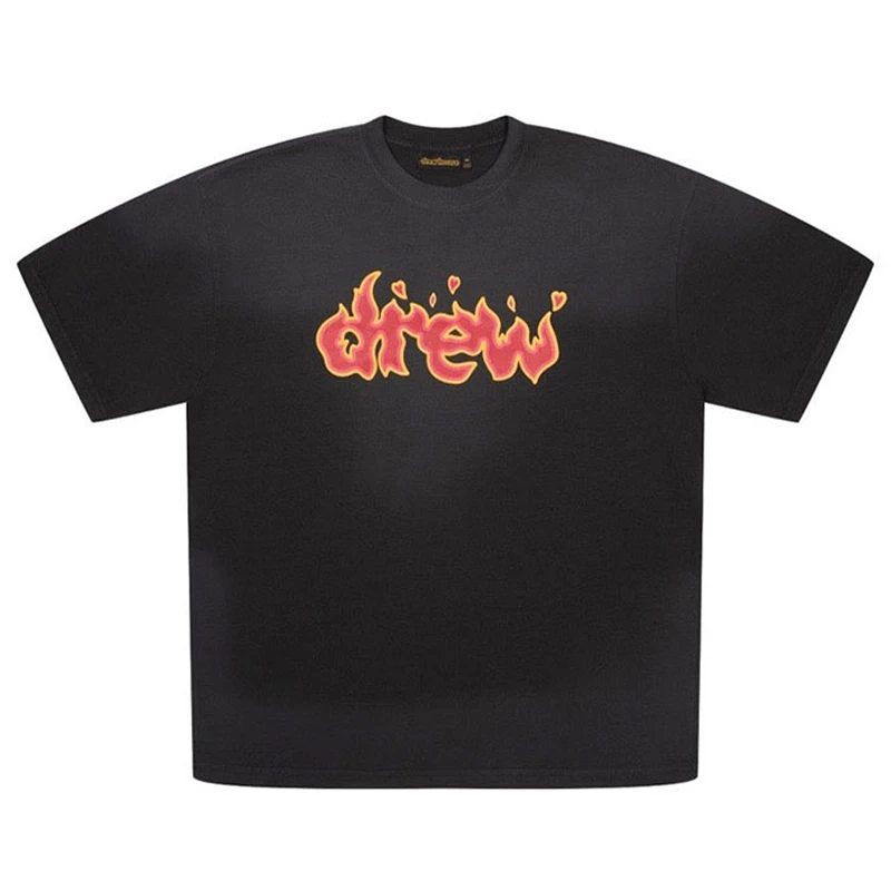 Drew House 22FW比伯同款火焰字母印花情侣款短袖T恤美式休闲宽松