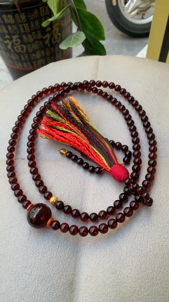 6+mm缅甸血珀项链、手链两用款链,大珠16mm