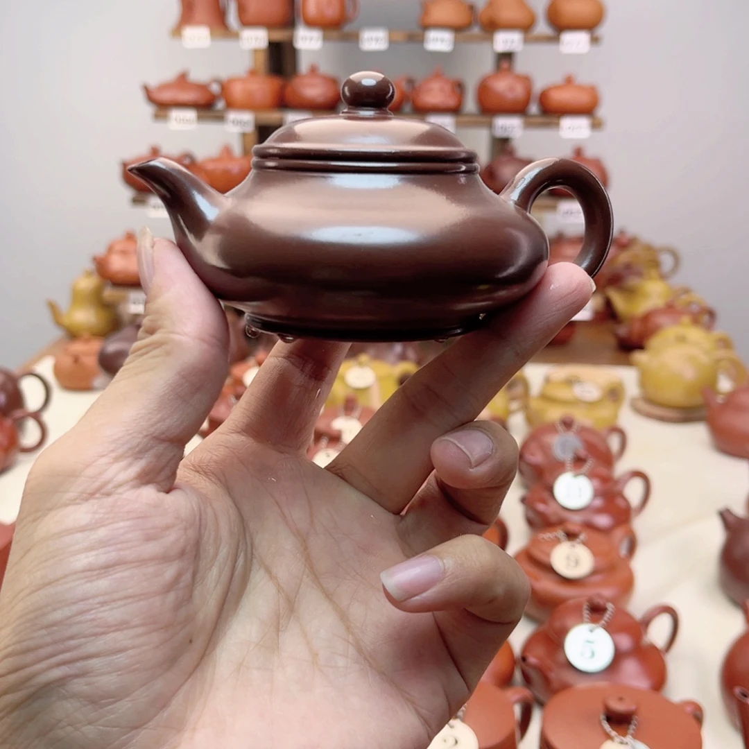 茶壶紫砂虚扁120cc紫泥